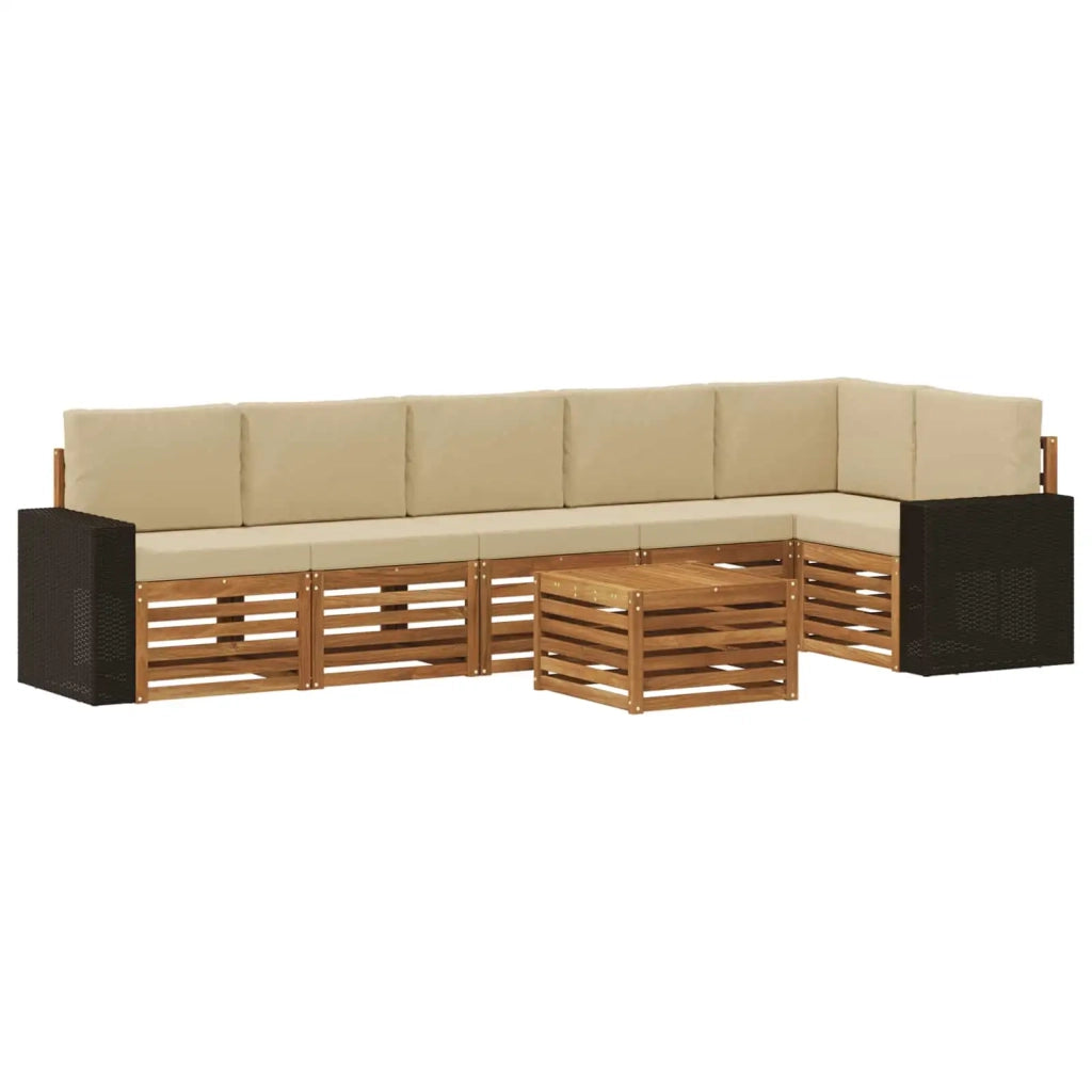 Set di divani da esterno 7 pz Naturale e Beige Poliestere 3384454
