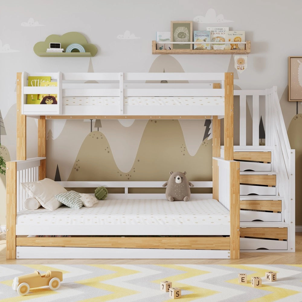 Letto a Castello Bambini con Rollbett ¨C MINIMAL ¨C Pino+MDF, Bianco/Naturale, 90x200 & 120x200