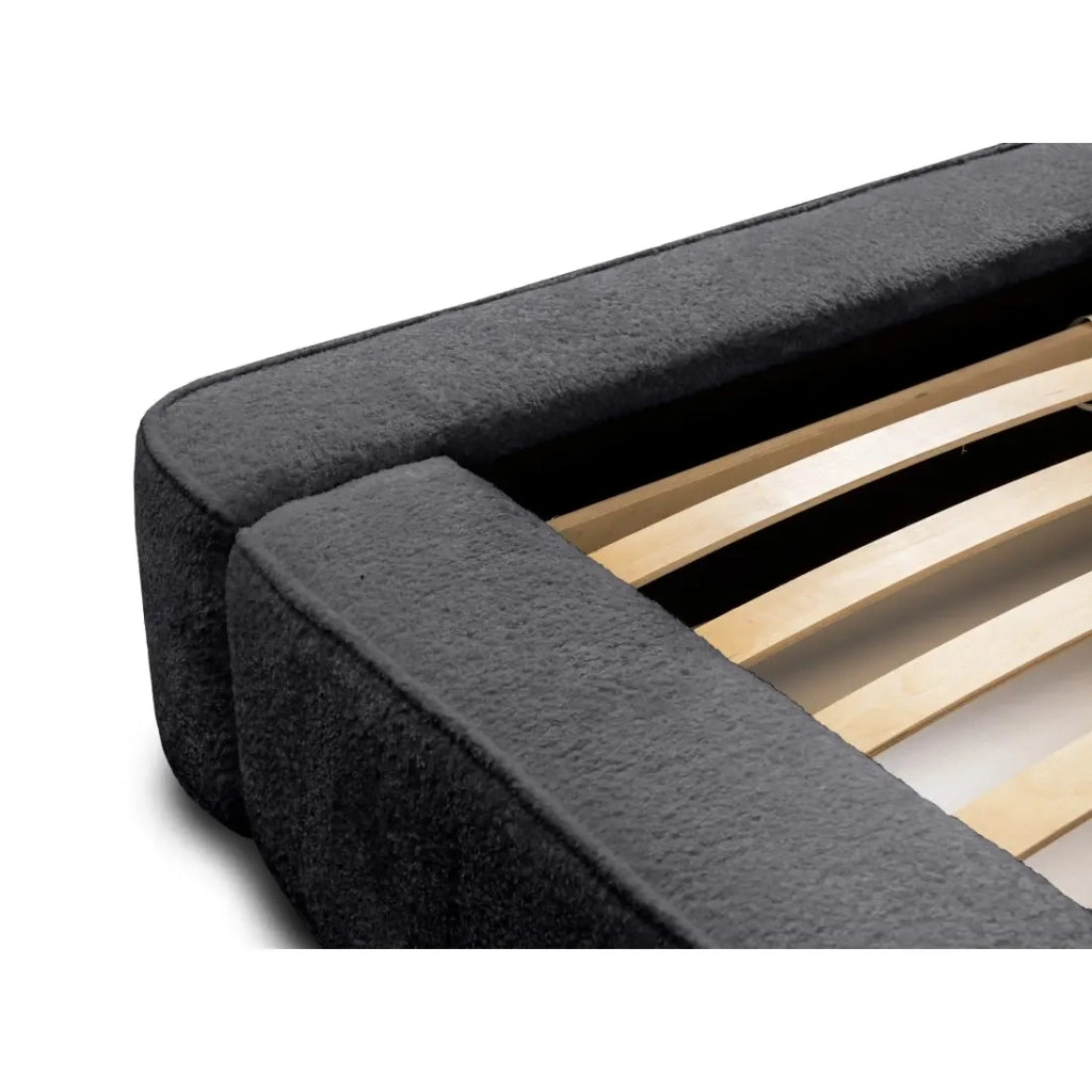 Letto contenitore VELORA – Antracite profondo bouclé – 160x200 cm – Tessuto velluto morbido – Rete sollevabile – Spazio di stoccaggio integrato
