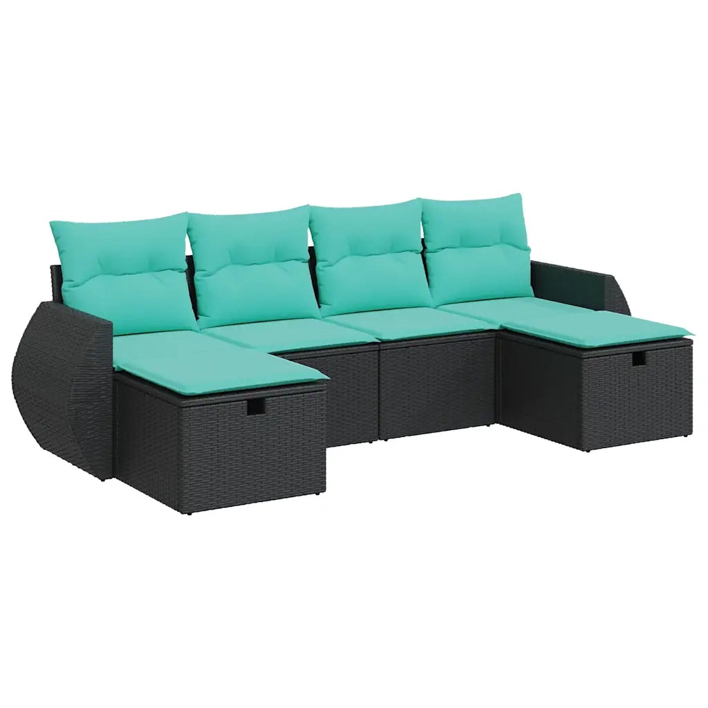 Set Divano da Giardino 6 pz con Cuscini Nero in Polyrattan