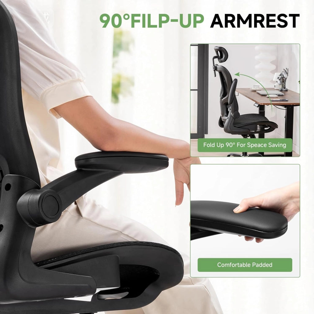 Sedia da ufficio ergonomica, da scrivania con poggiatesta regolabile, braccioli, supporto lombare, sedia da ufficio e da gioco, sedia direzionale in rete, 150 kg (nero)