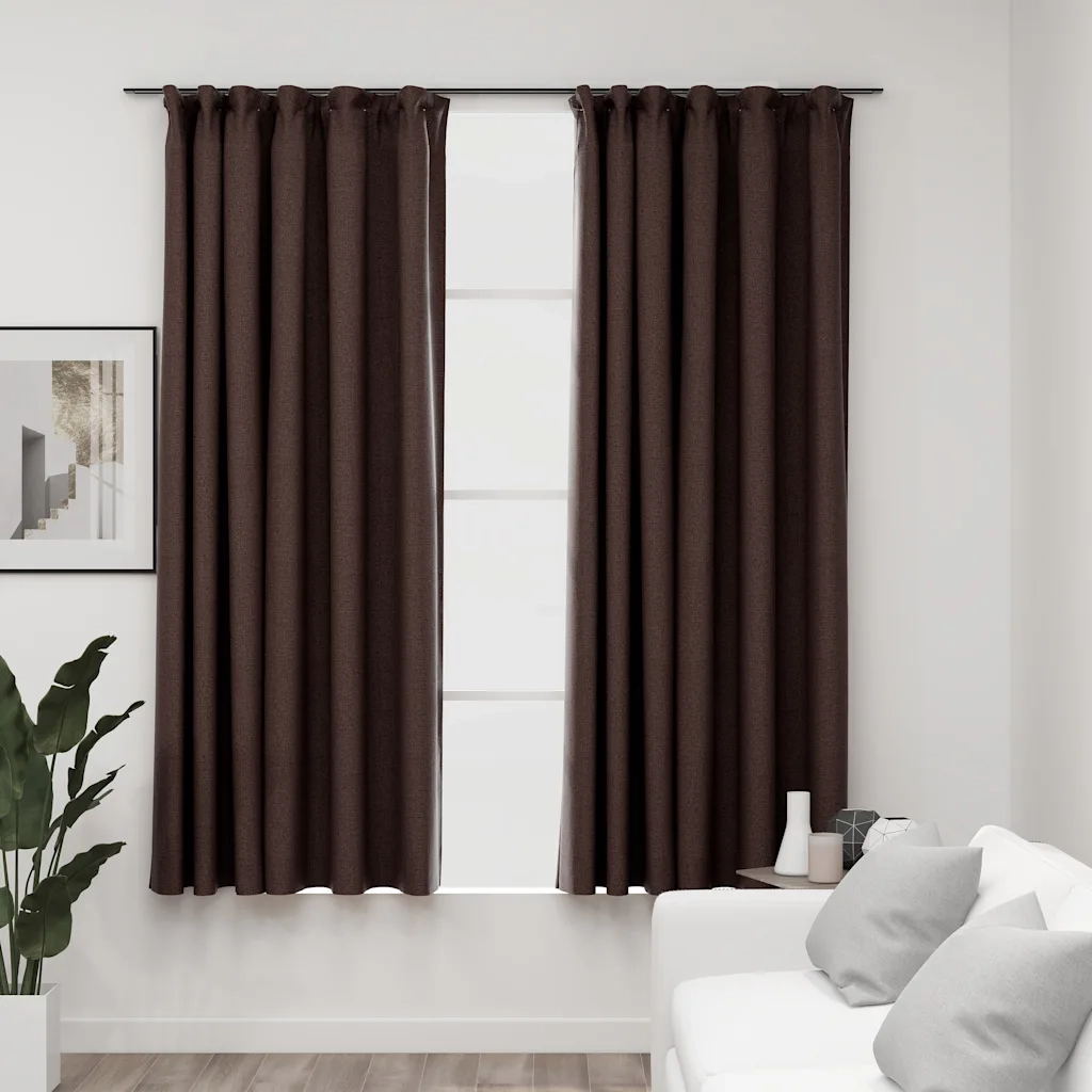 Tende Oscuranti | Tende Blackout con Ganci Effetto Lino 2 pz Talpa 140x175 cm
