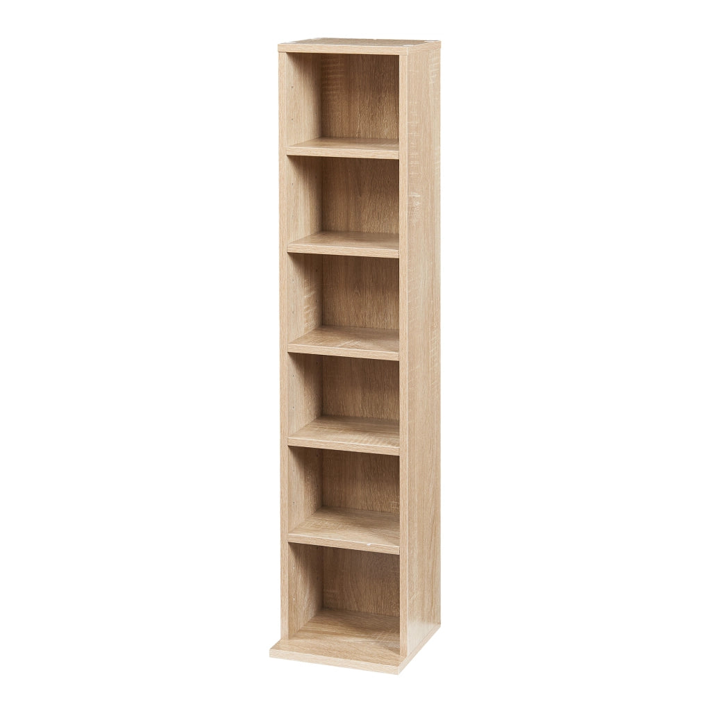 Scaffale a Colonna Tynset con 6 Scomparti per CD DVD 90x20x20 cm Effetto Rovere Sonoma [en.casa]