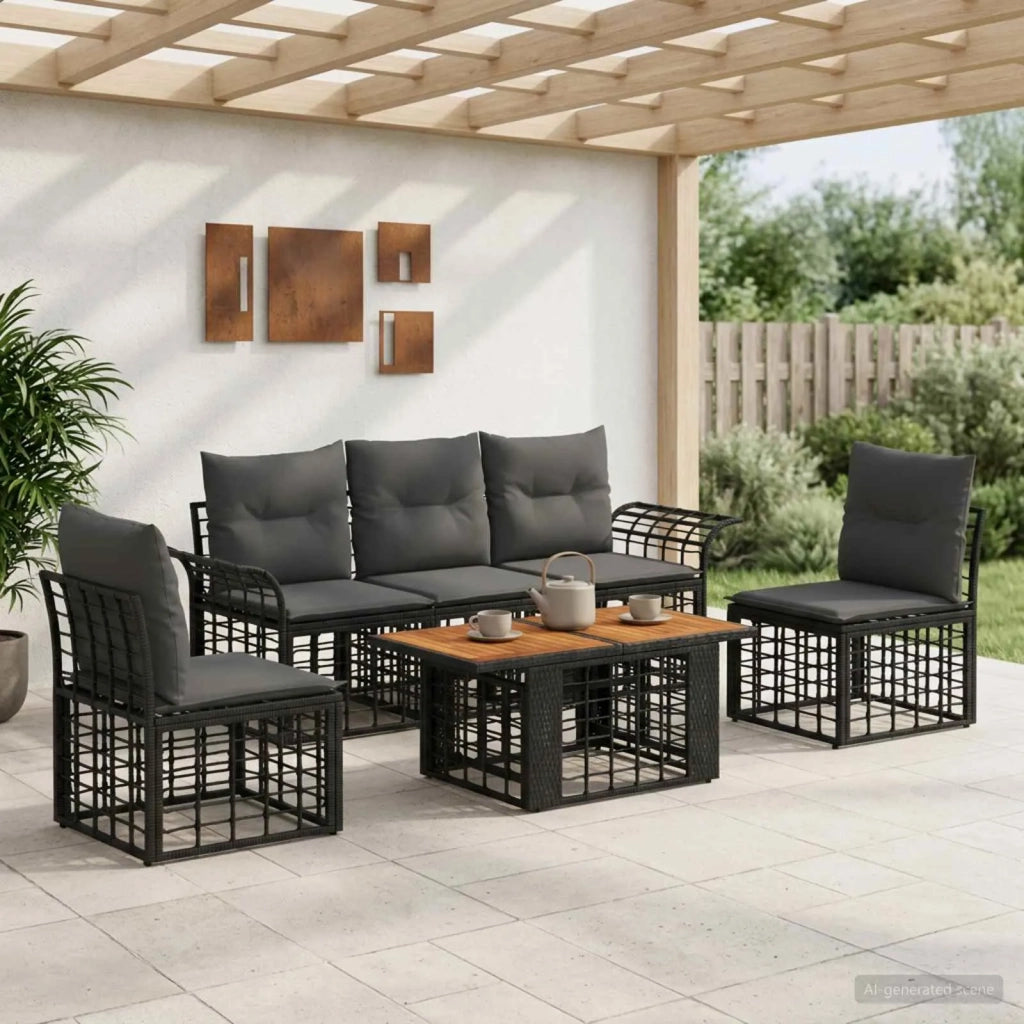 Set Divano da Giardino 6 pz Nero e Grigio scuro polyrattan 3437963