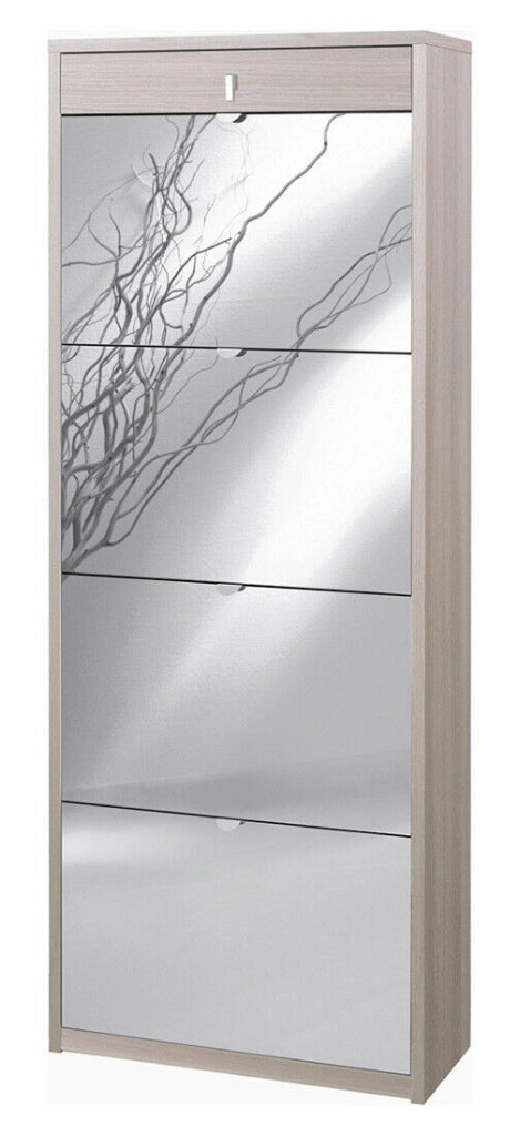 Scarpiera con specchio naturale 4 ante a ribalta e 1 Cassetto H164 L63 P29 Cm colore olmo chiaro Sk568spk Sarmog