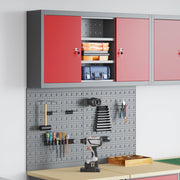 Set da Muro con Mobile per Attrezzi e Pannello Utensili a 3 Pezzi  Rosso Metallico