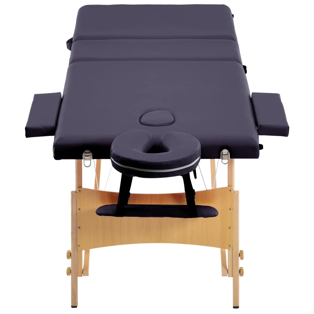 Lettino da Massaggio Pieghevole a 3 Sezioni in Legno Viola 110189