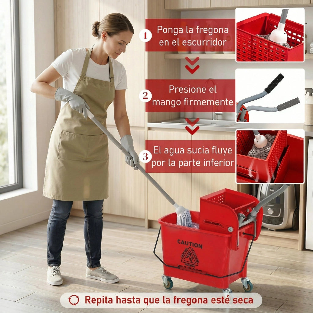 Secchio per la Pulizia con Scolapiatti e Ruote 20L ¨C Minimal ¨C Rosso 45x26,5x70 cm