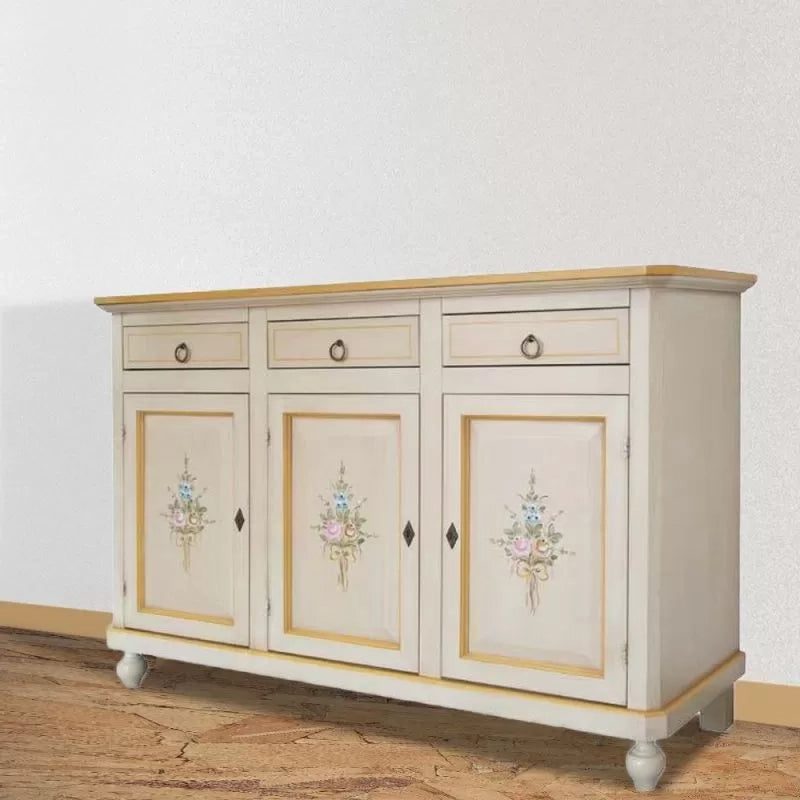 Madia credenza 3 porte avorio patinato con decori l.150 p.43 h.98 - Mobili 2G