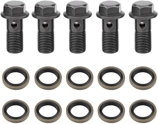 Bouti per freno 5 pezzi - M10 x 1,0 mm - Acciaio - Chiave di arresto - Cilindro principale - Anelli di chiusura - Inox e Resistente alla Corrosione - Bouti per freno