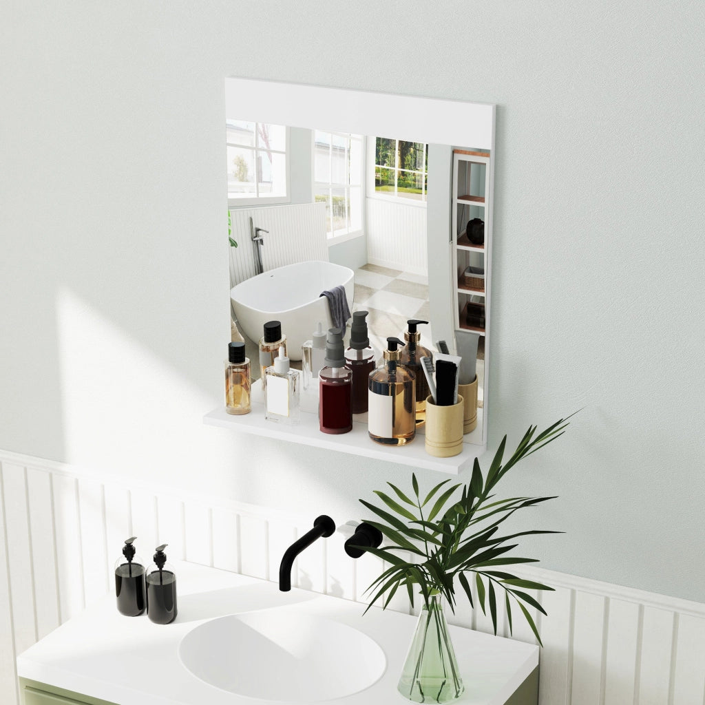 Specchio da Bagno da Parete con Mensola 50x12x60 cm Bianca