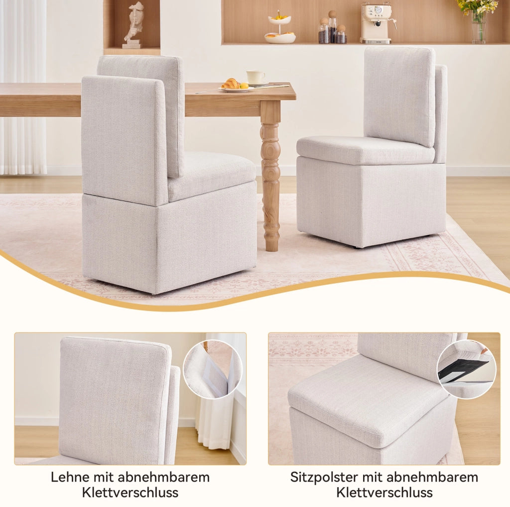 Sedia imbottita girevole con vano contenitore e ruote, grigio beige