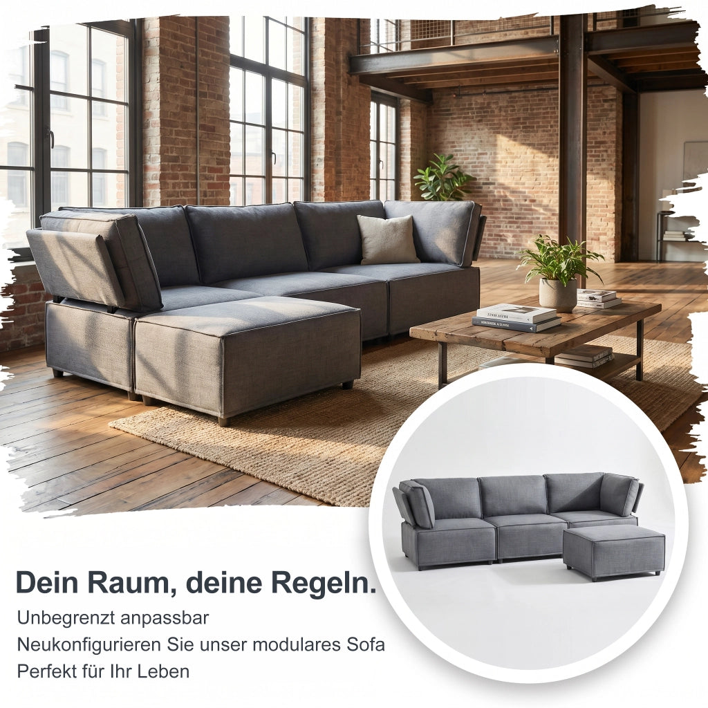 Divano modulare angolare componibile con seduta confortevole e tessuto traspirante, in grigio chiaro 238 × 154 × 75 cm