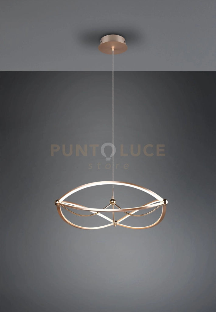 CHARIVARI SOSPENSIONE LED 42W · 1x 5600lm, 3000K OTTONE SATINATO ELLISSI DIMMERABILE CON INTERRUTTORE D. 62CM