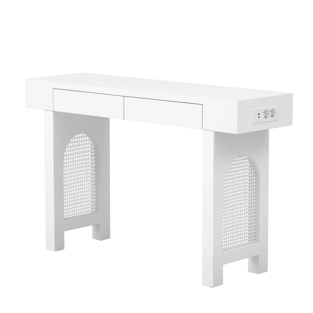 Consolle Ingresso con Cassetti e Presa Elettrica ¨C MINIMAL ¨C Bianco, Slim, Salvaspazio