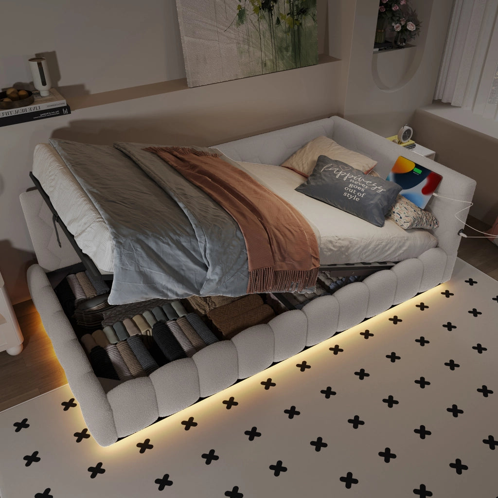 Letto giorno con funzione divano a rete elettrica in velluto bianco 90x200 cm