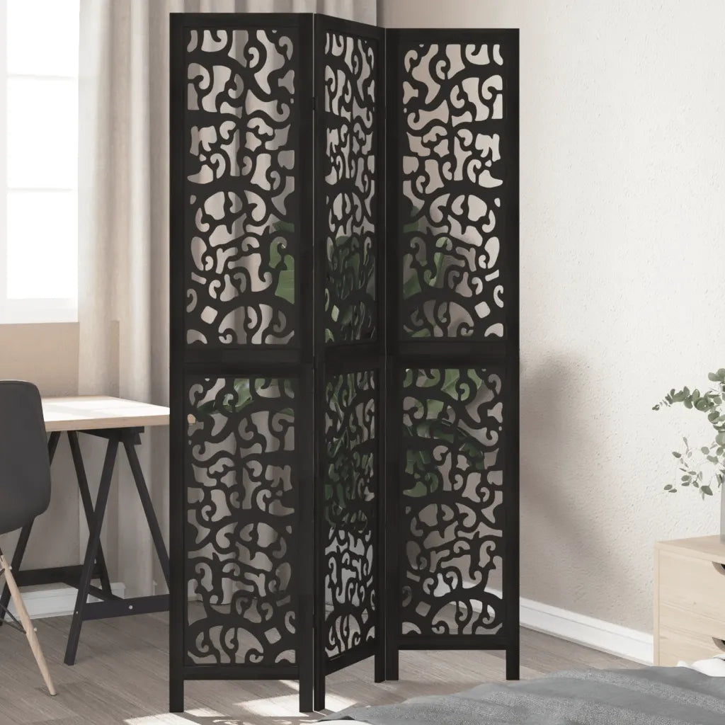 Divisorio Ambienti | Divider per stanze | Paravento 3 Pannelli Nero Legno Massello di Paulownia