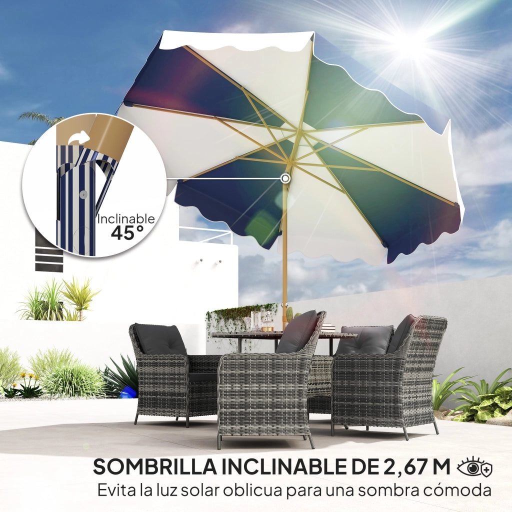 Ombrellone da giardino con protezione UV 50+ e tenda regolabile ¨C zephmum ¨C ?2,67x2,38 m, righe blu e bianco