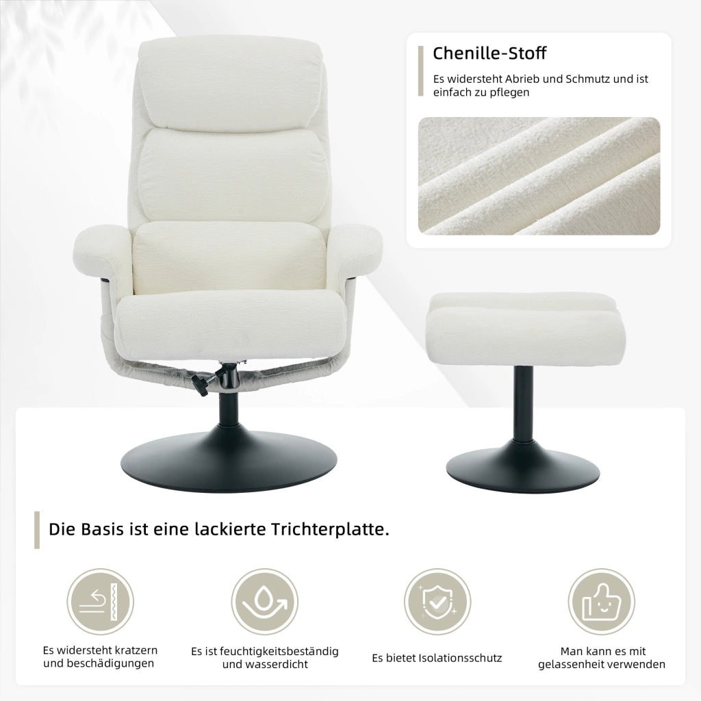 POLTRONA Relax con massaggio a 5 punti, riscaldamento, girevole 360°, 77x75,5x100 cm, bianca