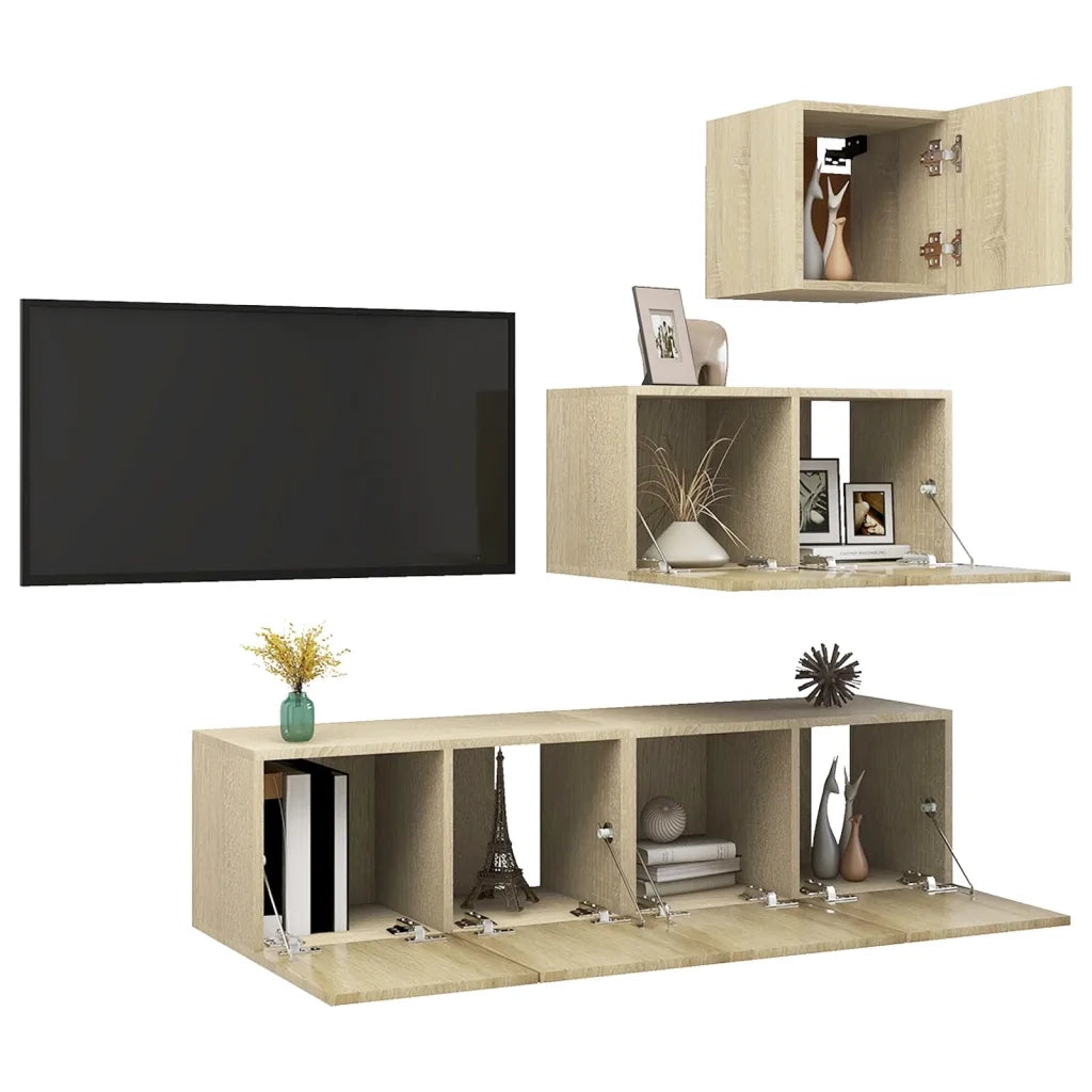 Set di Mobili TV 4 pz-Set di 4 Credenza per TV Rovere Sonoma in Legno Multistrato 739598