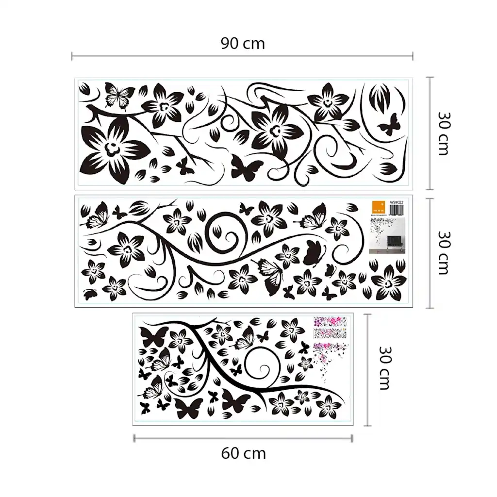 WALPLUS Adesivo Decorativo per Interni Vite e Farfalle 130x150cm Nero 425866