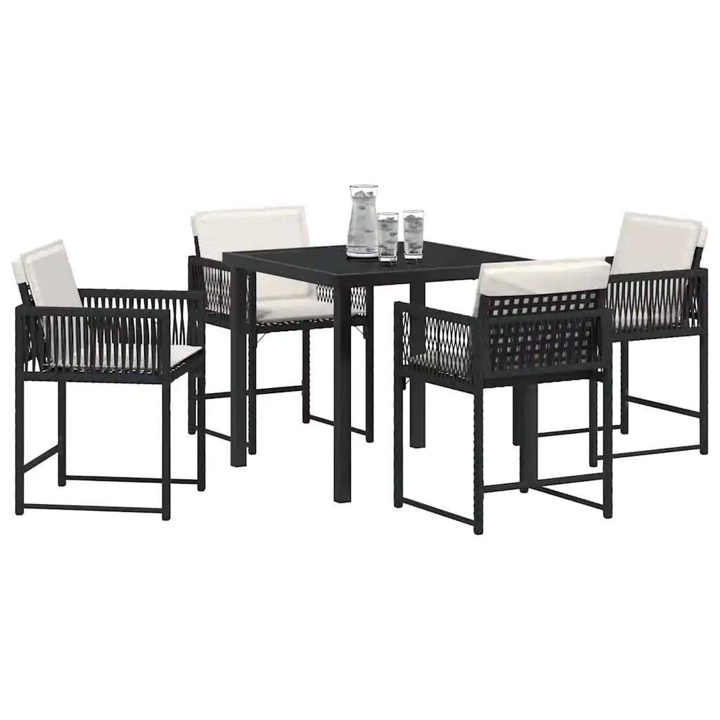 Set da Pranzo per Giardino 5 pcs Nero polyrattan 3380741