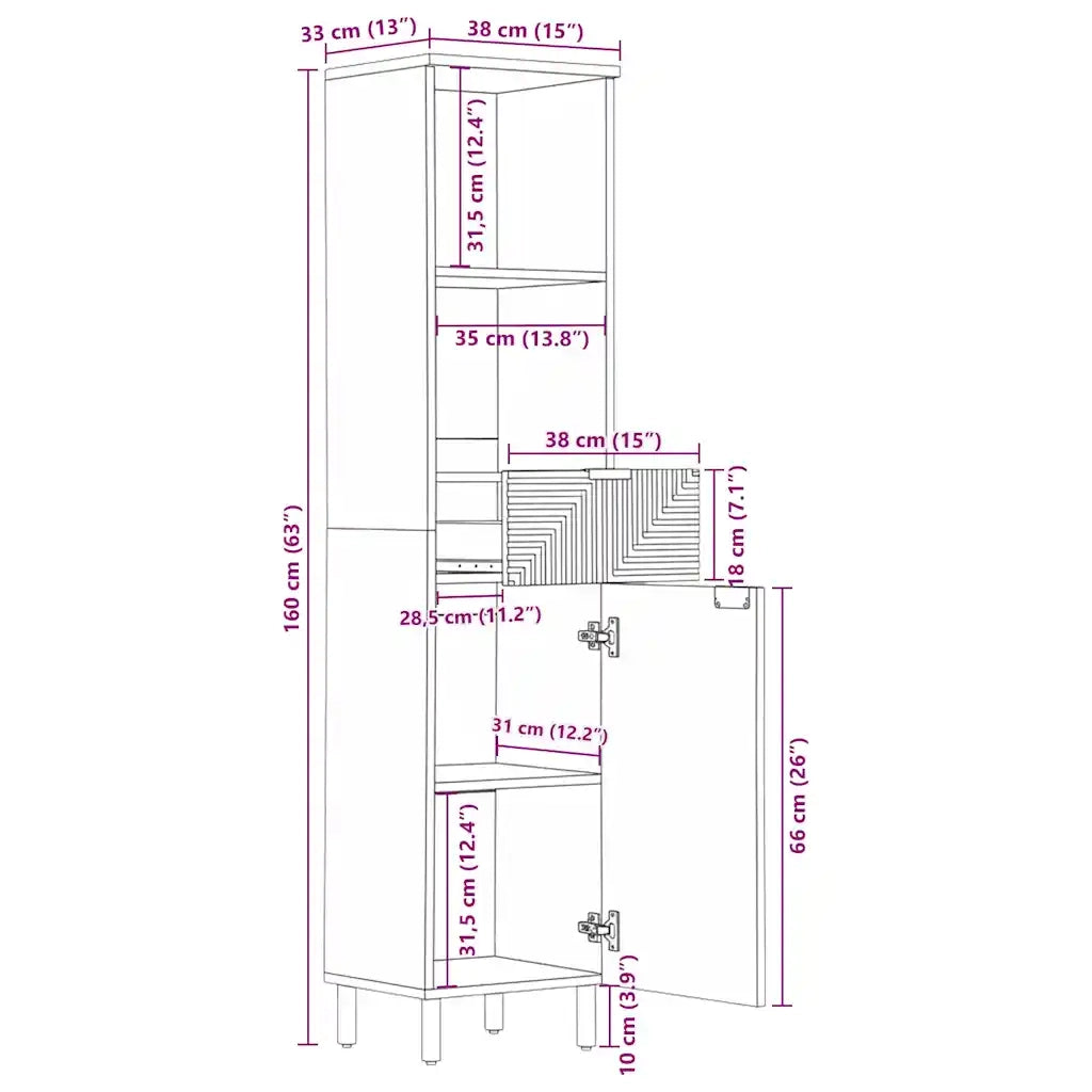 Mobile da Bagno Marrone 38x33x160 cm in Legno Massello di Mango 4017742