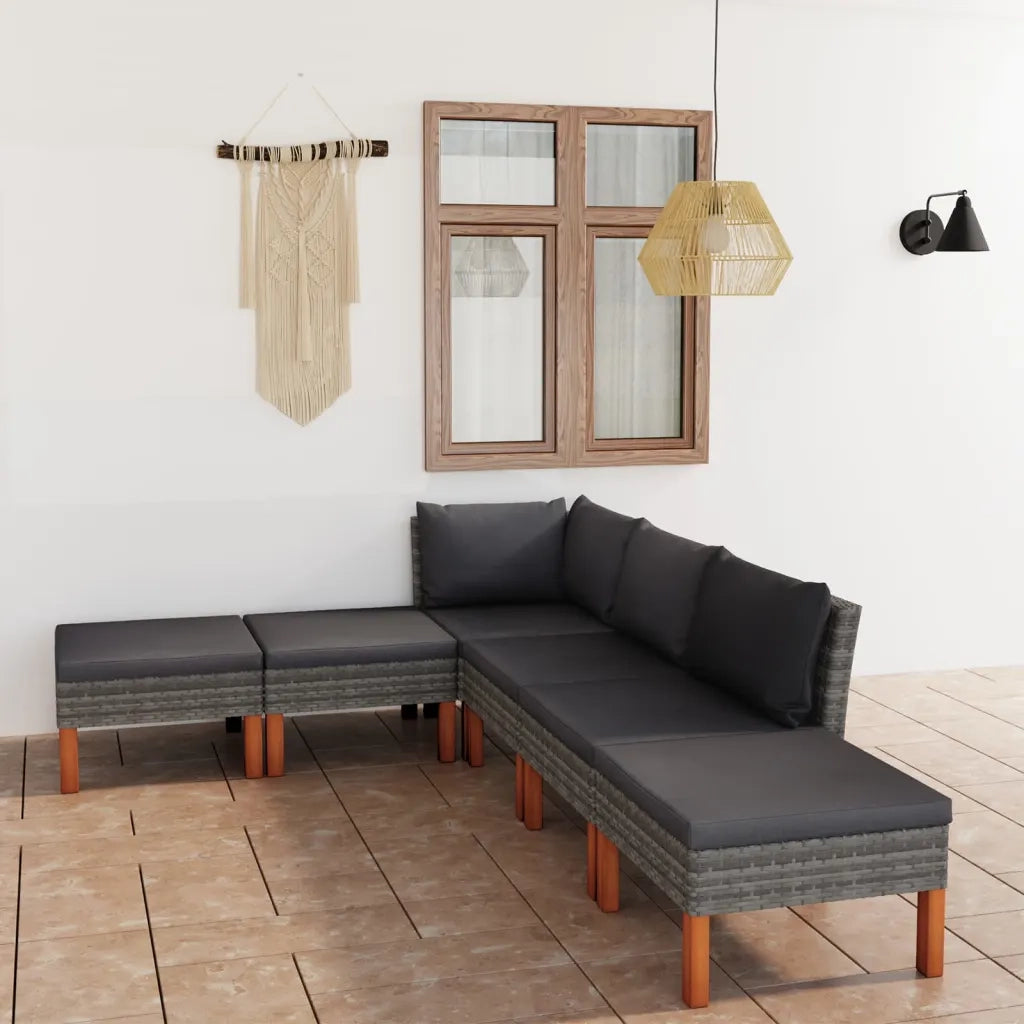 Set Divani da Giardino 6 pz | Set Salotto da Giardino con Cuscini in Polyrattan Grigio