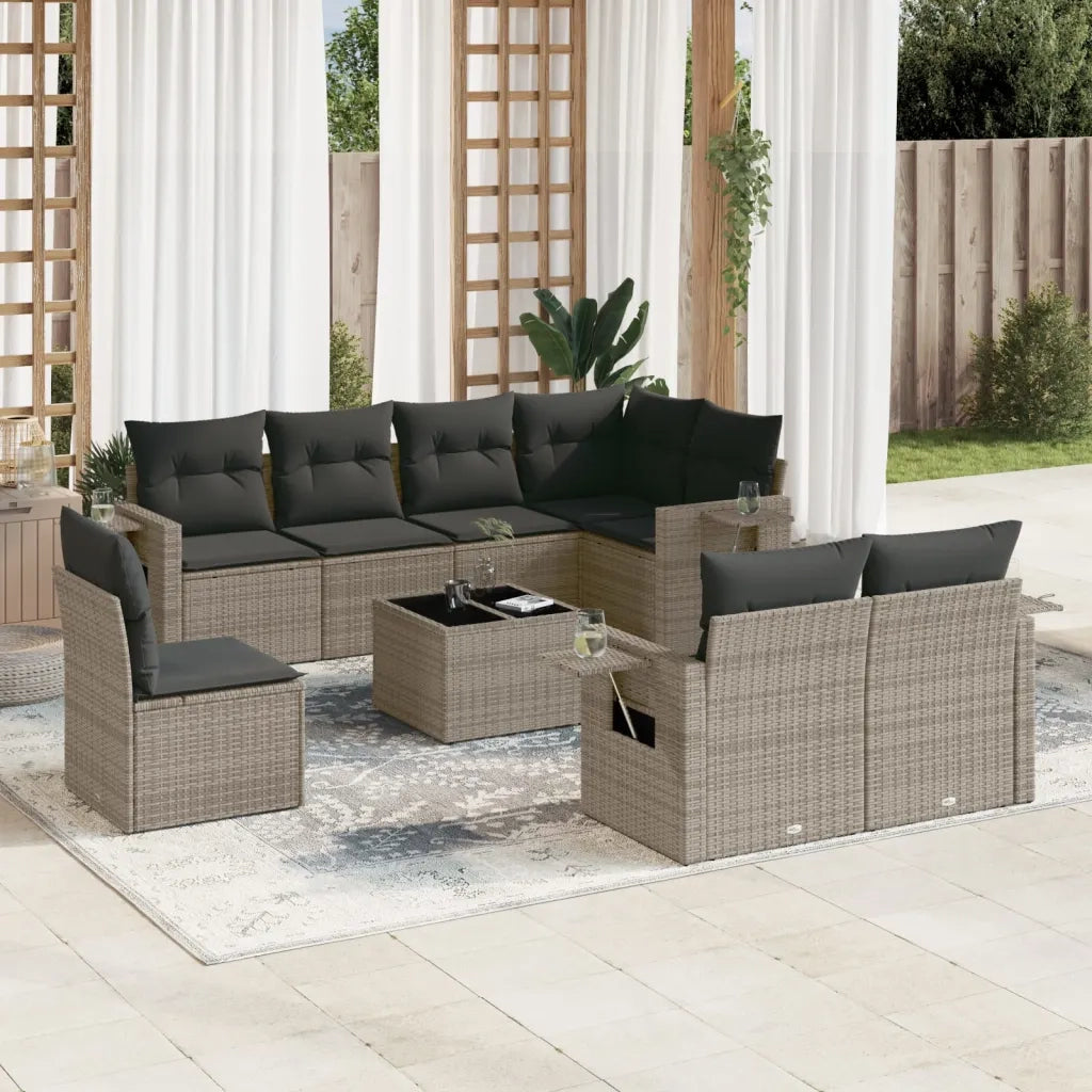 Set Divano da Giardino 9 pz con Cuscini Grigio in Polyrattancod mxl 116187