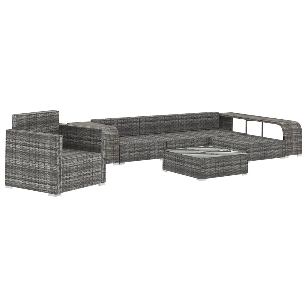 Set Divani da Giardino 8 pz con Cuscini in Polyrattan Grigio 48317