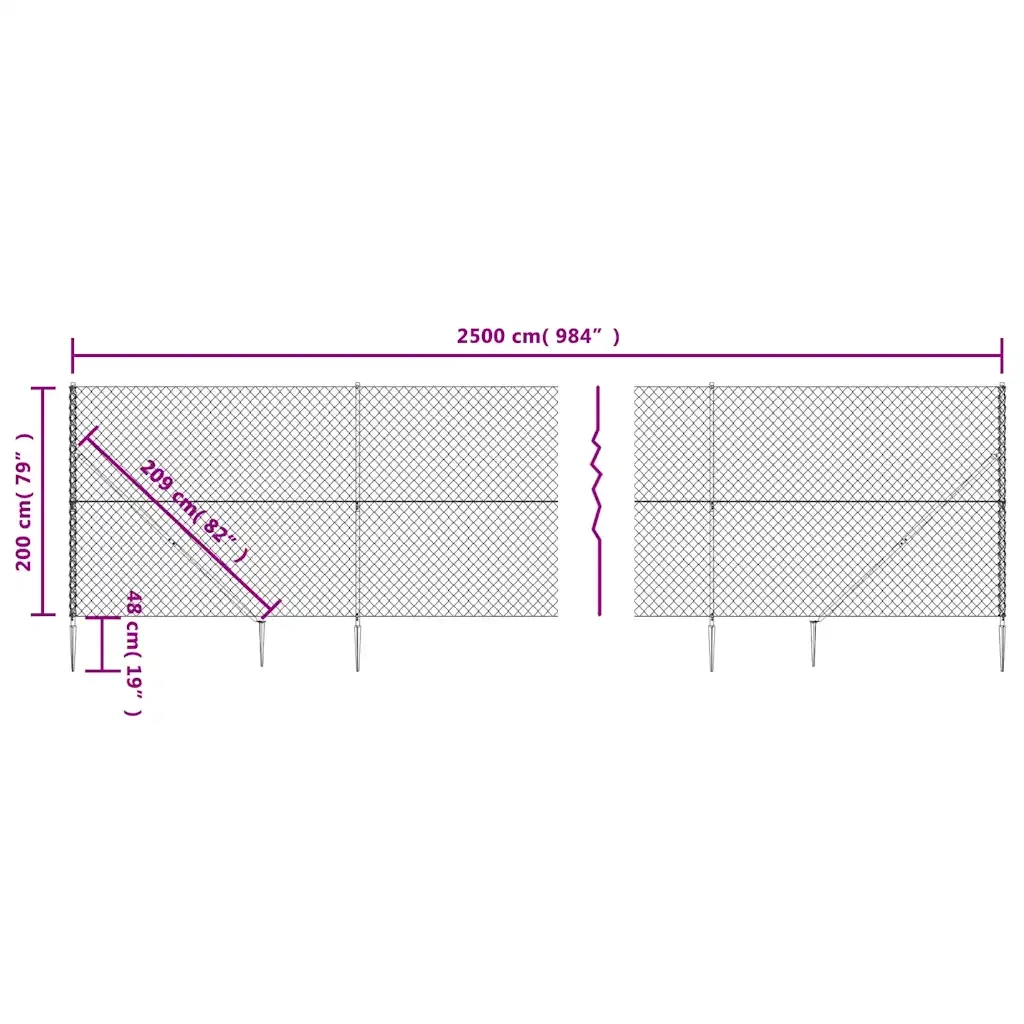 Recinzione a Rete con Picchetti Ancoraggio Antracite 2x25 m 153982