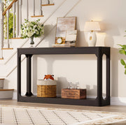 Tavolo consolle nero da 140 cm in MDF con ripiani aperti
