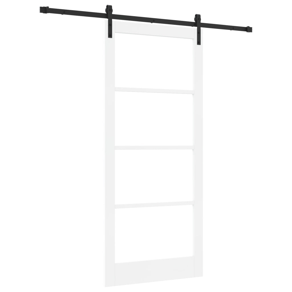 Porta Scorrevole con Set Hardware 'ORKDAL'Legno Solido Bianco e Vetro