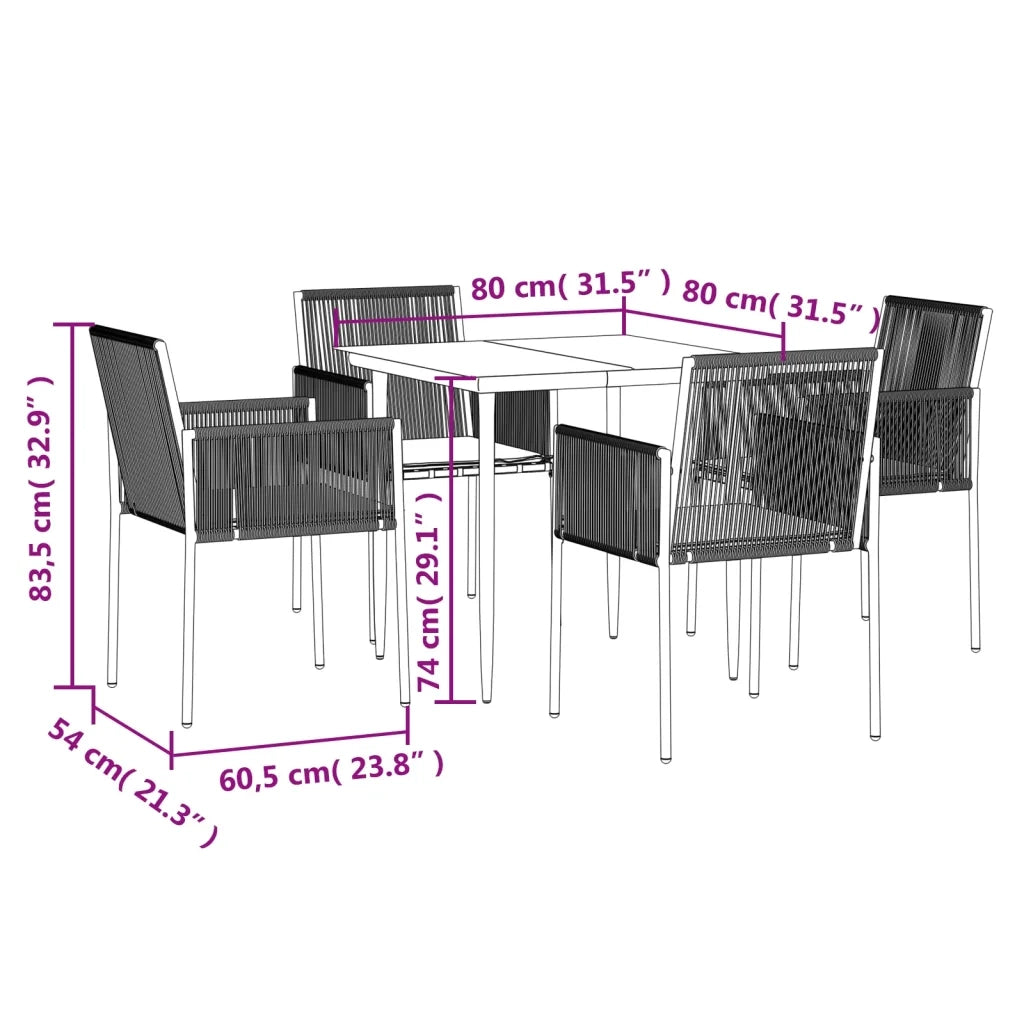 Set Pranzo Giardino 5 pz con Cuscini Polyrattan e Acciaio Nero 3187066