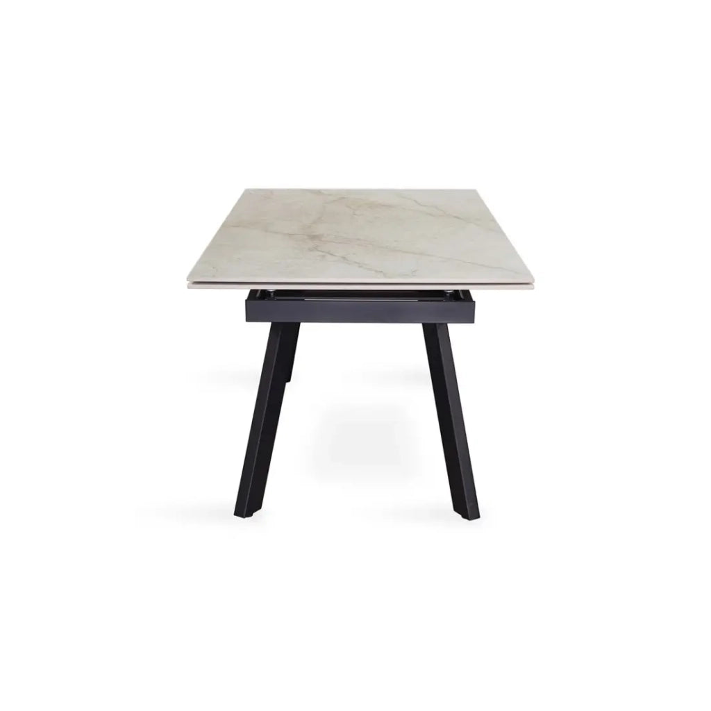 Tavolo allungabile LAROS – 160 a 240 cm – Piano in pietra marmorea beige – Struttura in metallo – Design di alta gamma