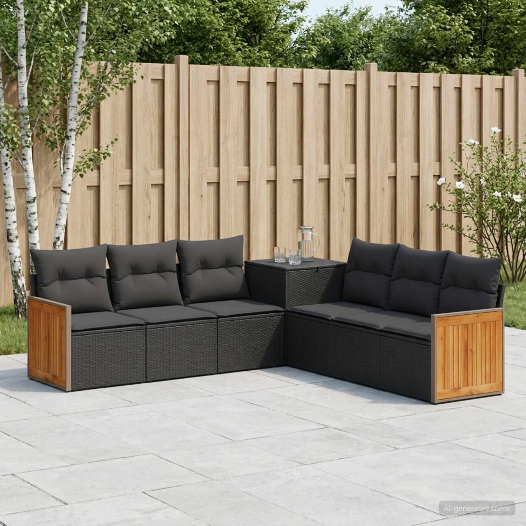Set di divani 7 pz Nero Rattan sintetico e Acciaio 3448882