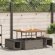 Set da Pranzo da Giardino 3 Pezzi con Cuscini Grigio in Polyrattan e Acacia