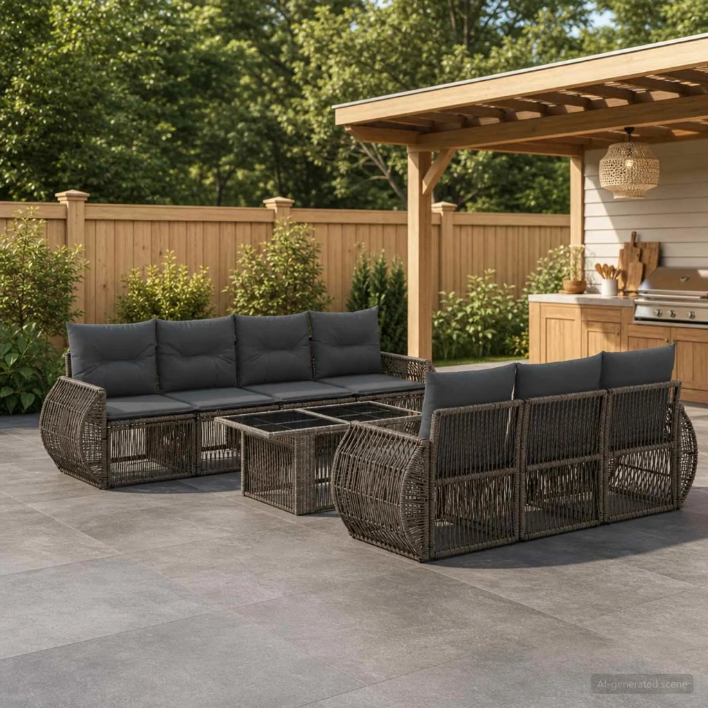 Set Divano da Giardino 8 pz Grigio e Grigio Scuro polyrattan 3436907