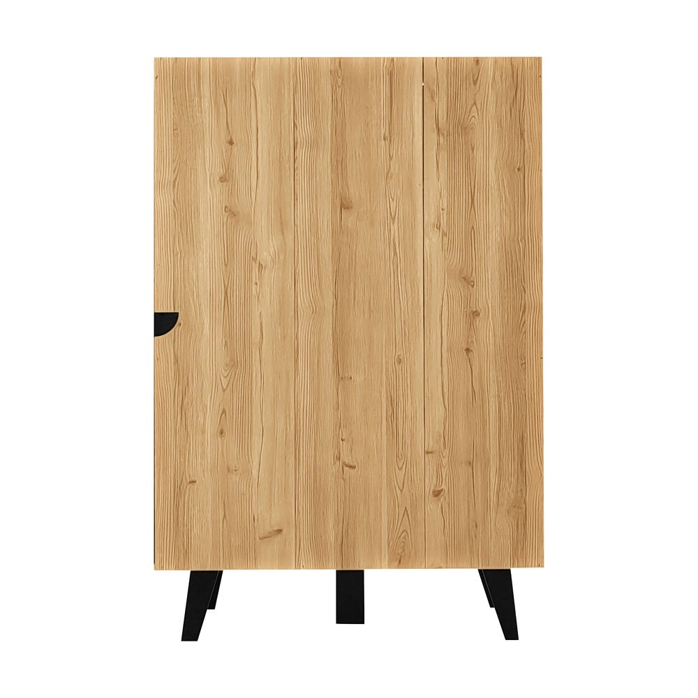 Mobile Vetrina con LED ¨C MINIMAL ¨C Nero e Legno, Ante in Vetro