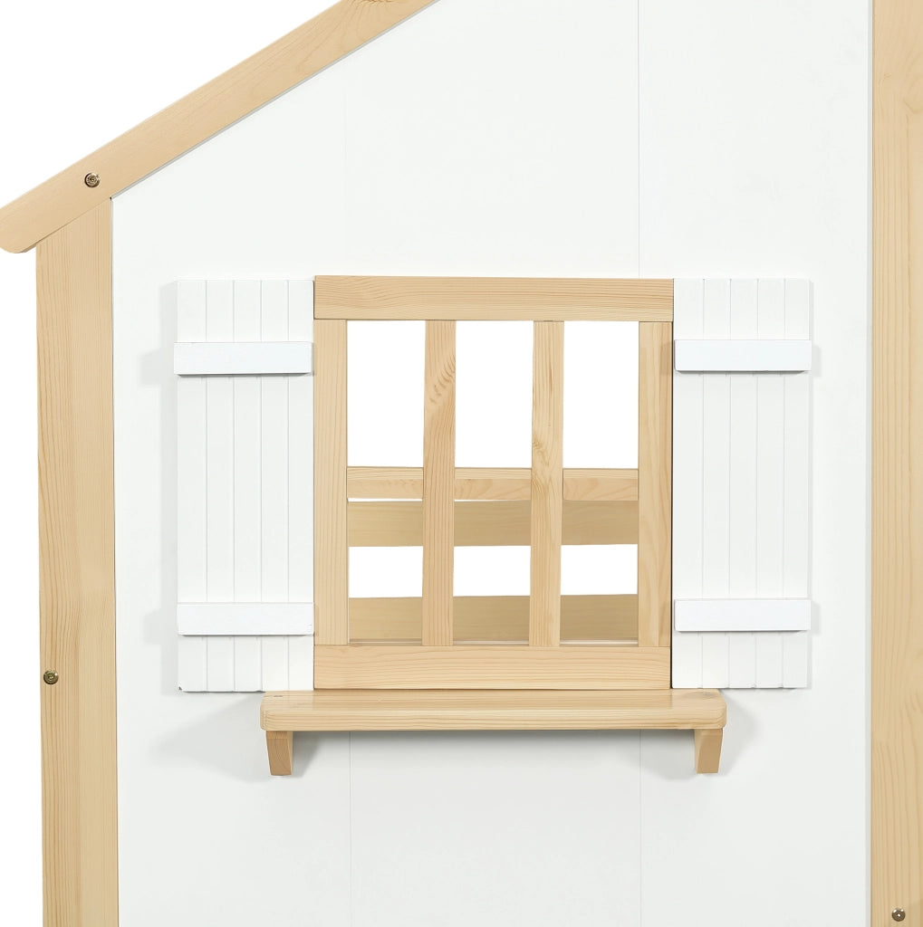 Letto a castello per bambini 90x200 cm con tetto e finestre