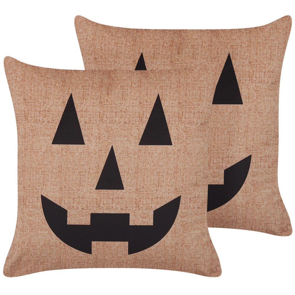Set di 2 cuscini decorativi in velluto beige  45 x 45 cm quadrati moderni accessori per la decorazione di Halloween