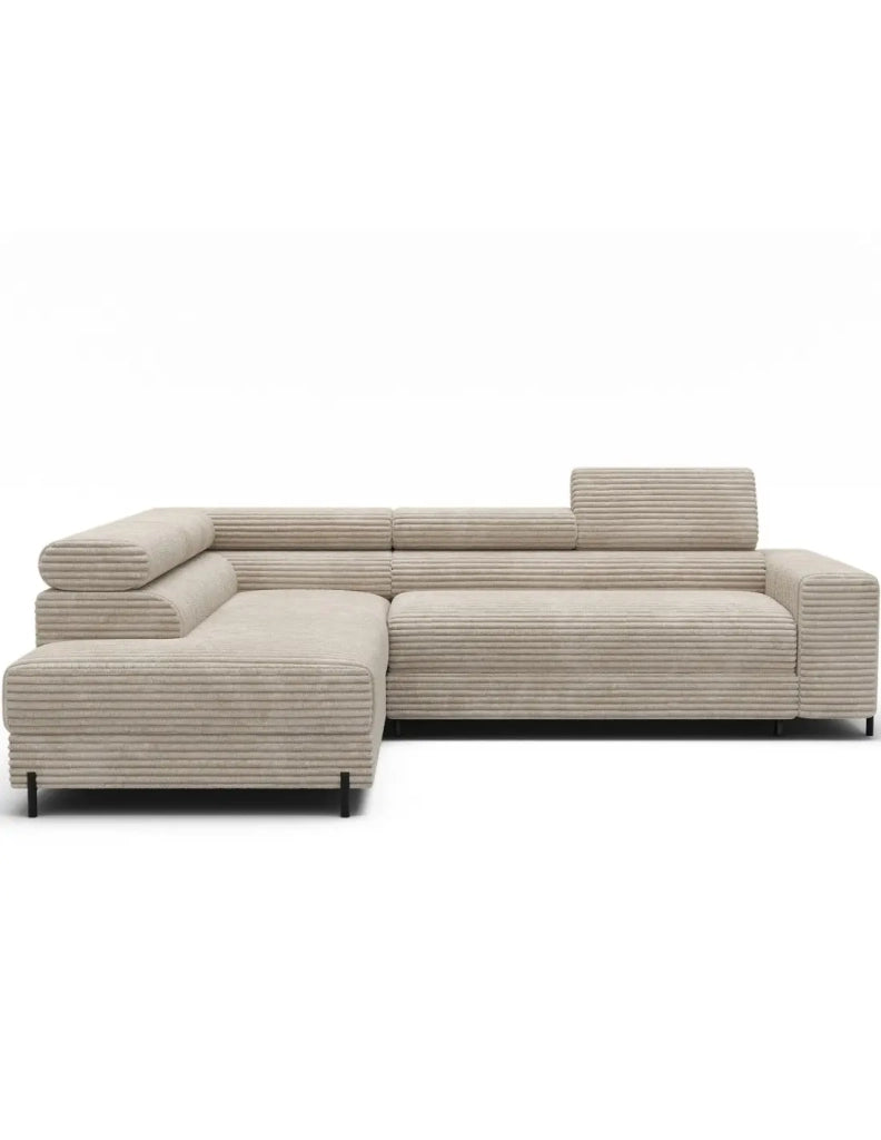 Divano ad angolo COLESIA convertibile 5 posti beige velluto a coste – sinistro – 274x200cm