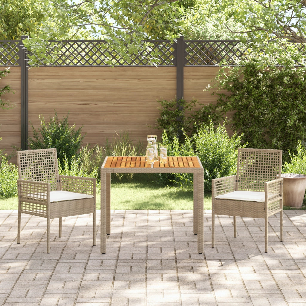 Set da pranzo da giardino 3 pezzi con cuscini beige polyrattan