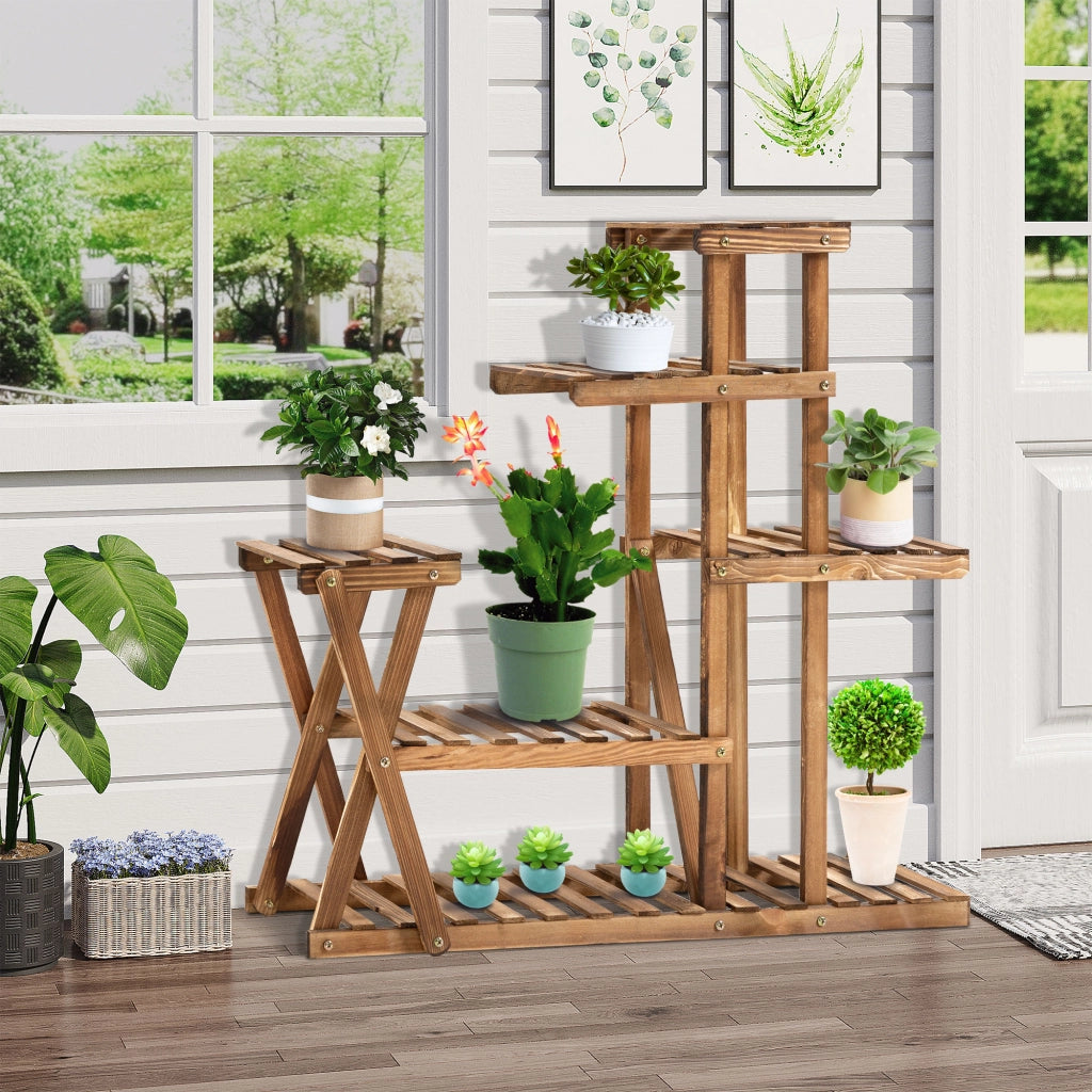 Scaffale per Piante con 5 Livelli in Legno ¨C Zephmum ¨C 98x28x95 cm Carbonizzato