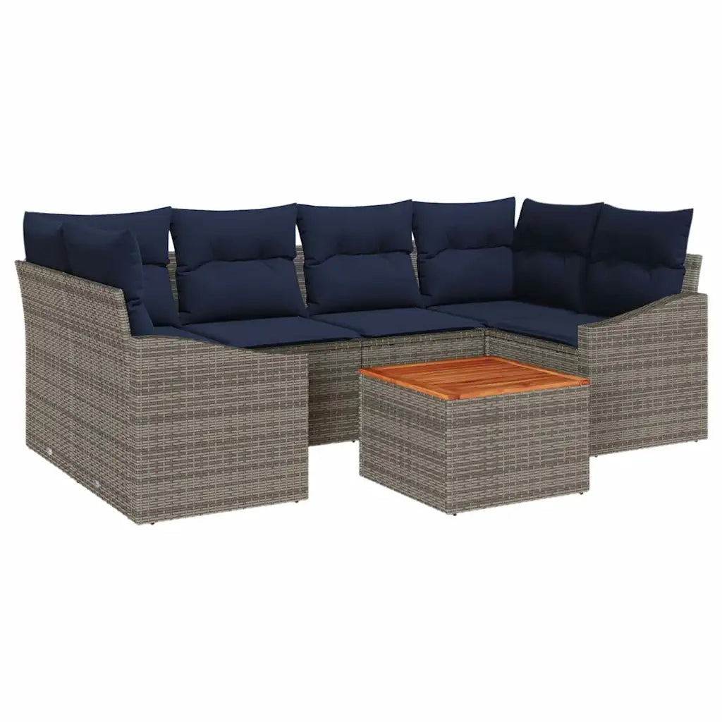 Set Divano da Giardino 7 pcs Grigio e Blu Navy polyrattan