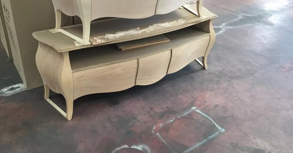 Porta tv  classico in legno bombato 3 cassetti grezzo l.176 p.45 h.62 (3268) - Mobili 2G