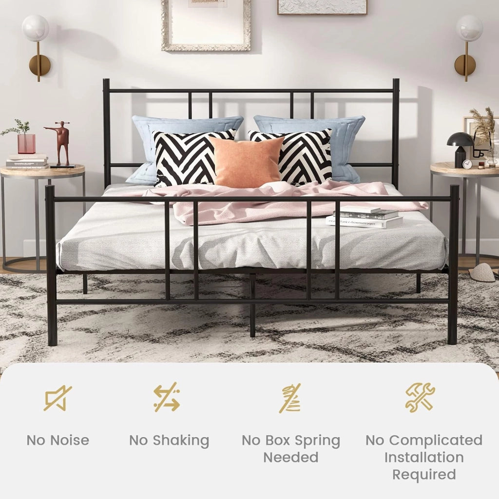 Struttura Letto 140 x 200 cm in Metallo con Testiera e Pediera, Spazio di Archiviazione Sotto al Letto per Adulti, Stile Rustico Moderno Nero, Carico Massimo 300 kg (160_x_200_cm)