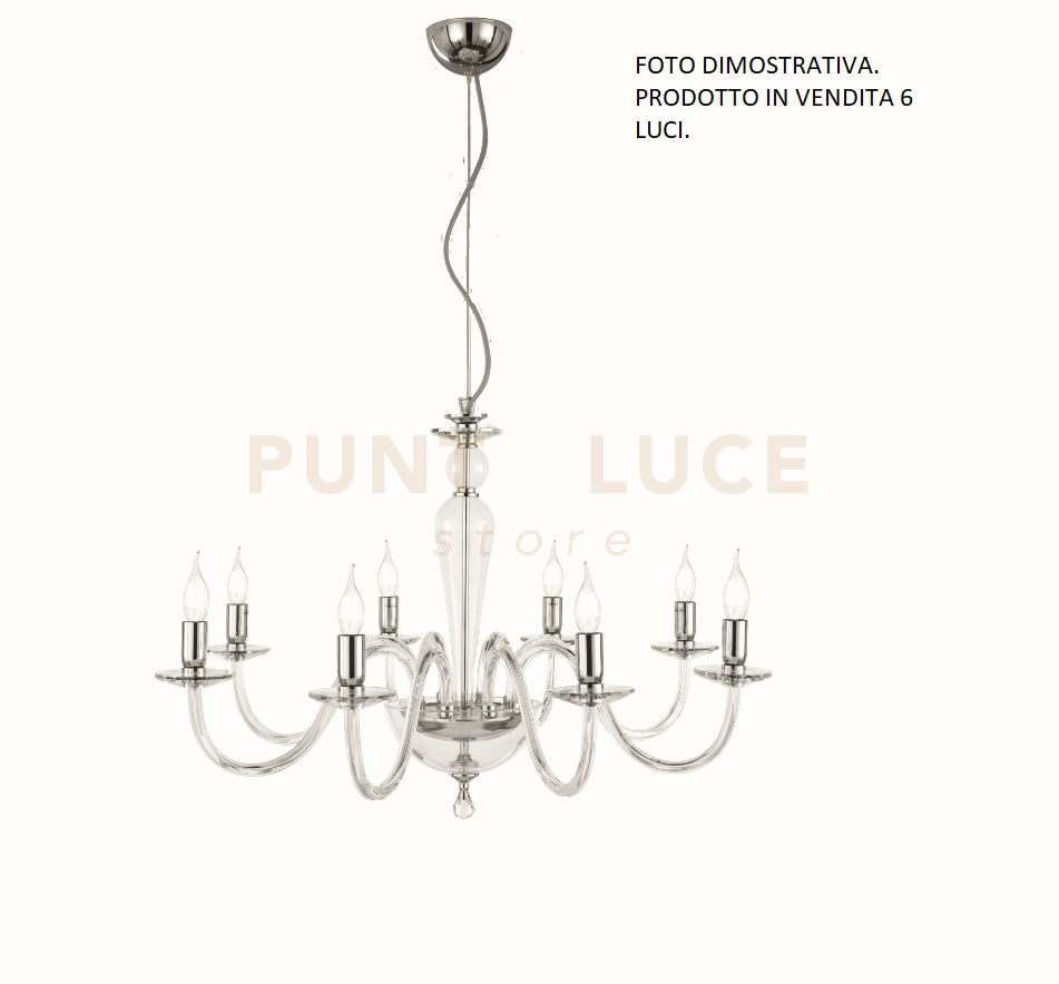 LAMPADARIO PAGANINI 6 LUCI CRISTALLO CROMO ATTACCO E14 D.70CM