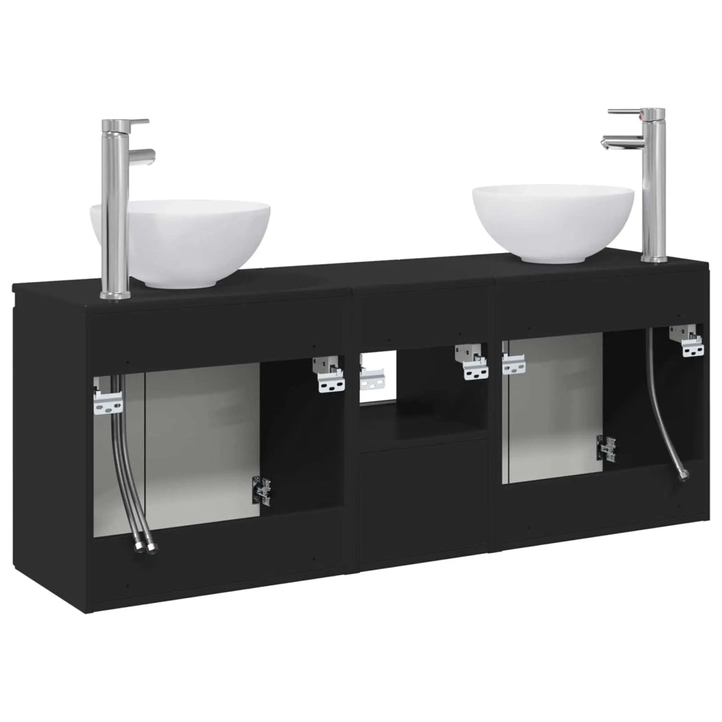 Set di Armadi da Bagno 3 pz Nero 129 x 41 x 80 cm
