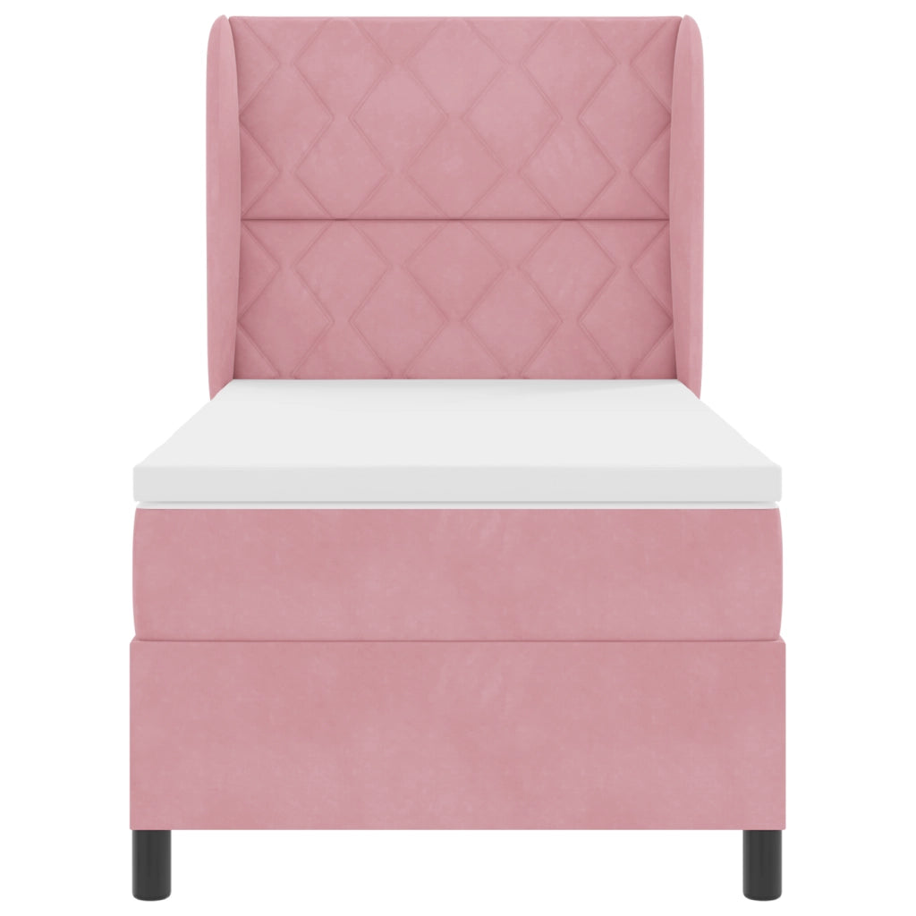 Letto con Rete a Molla e Materasso in Rosa, 90x190 cm, Velluto